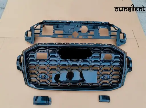 GLOSSY BLACK FRONT GRILLE and DRY CARBON FRONT LIP for AUDI Q7 4M FACELIFT 2019 - 2024 | RSQ7 STYLE